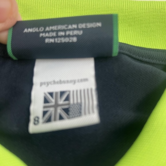 Psycho Bunny Polo Shirt Mens 2XL Navy Neon Green Colorblock Golf Skull Logo - Picture 10 of 16